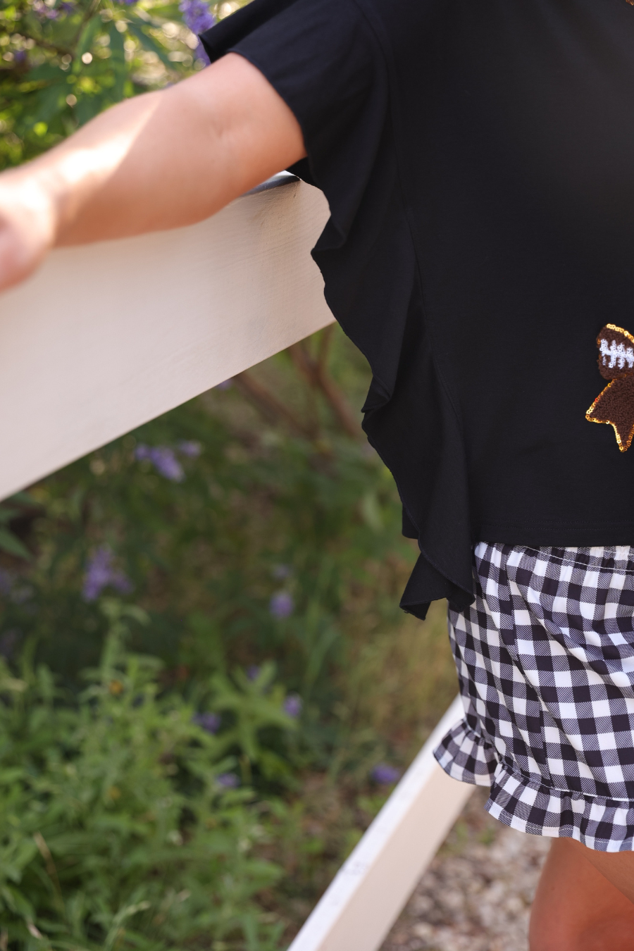 PREORDER- Sideline Sparkle Ruffle Top- Black by Jess Lea