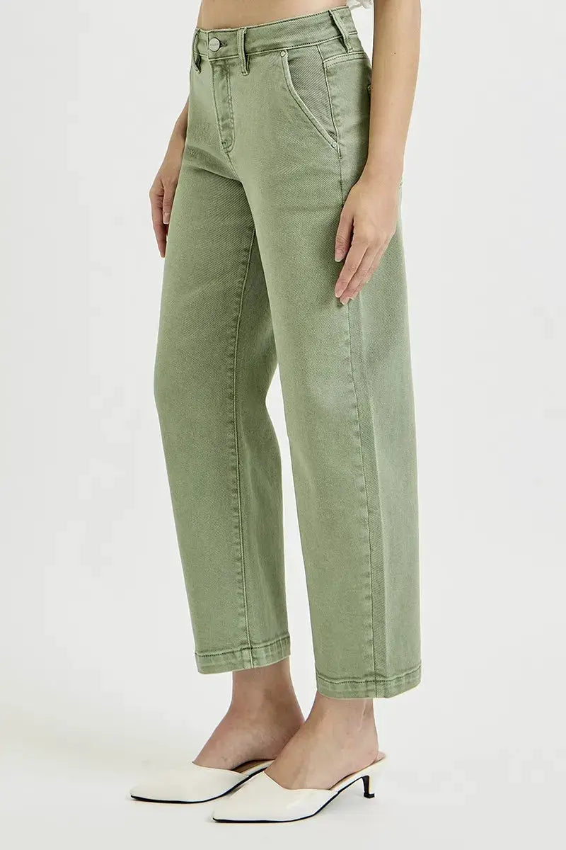 RISEN Full Size Tummy Control High Rise Crop Barrel Jeans Plus Size by Trendsi