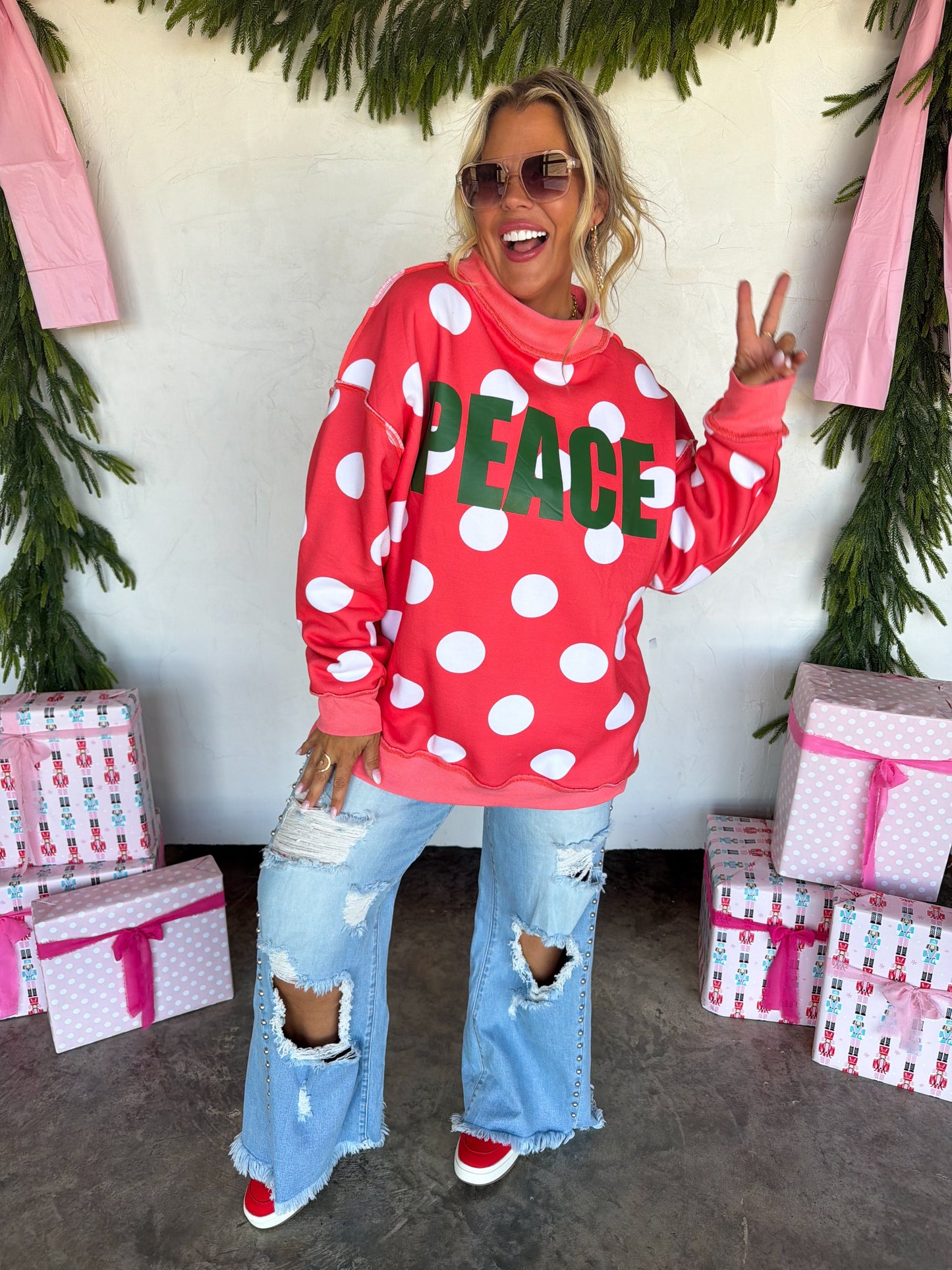 PREORDER- PEACE & POLKA DOT MOCK NECK PULLOVER by BLAKELEY