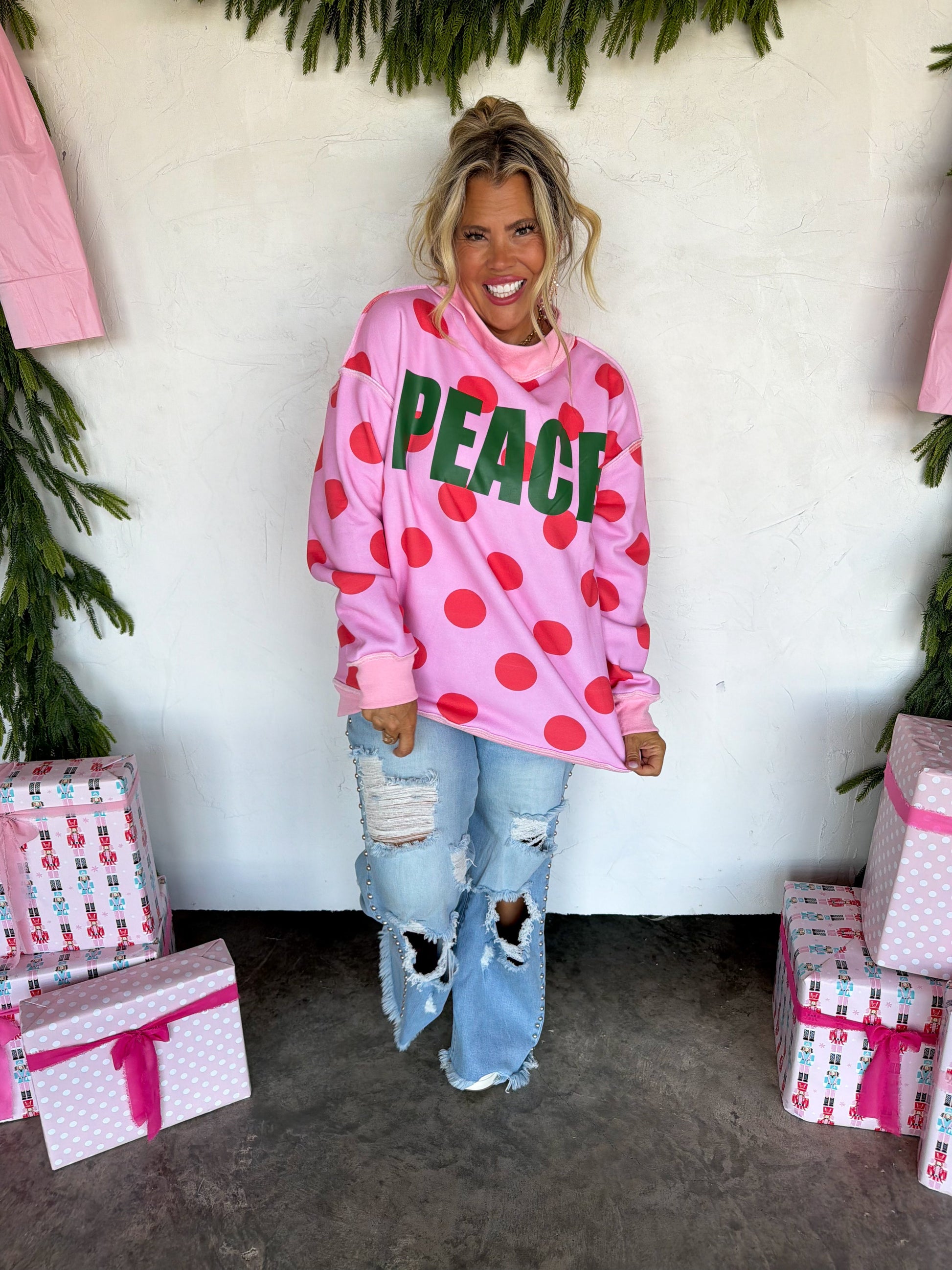 PREORDER- PEACE & POLKA DOT MOCK NECK PULLOVER by BLAKELEY