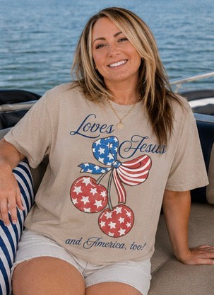 Loves Jesus and America Too Ladies Boxy Cut T-Shirt by Knitted Grace