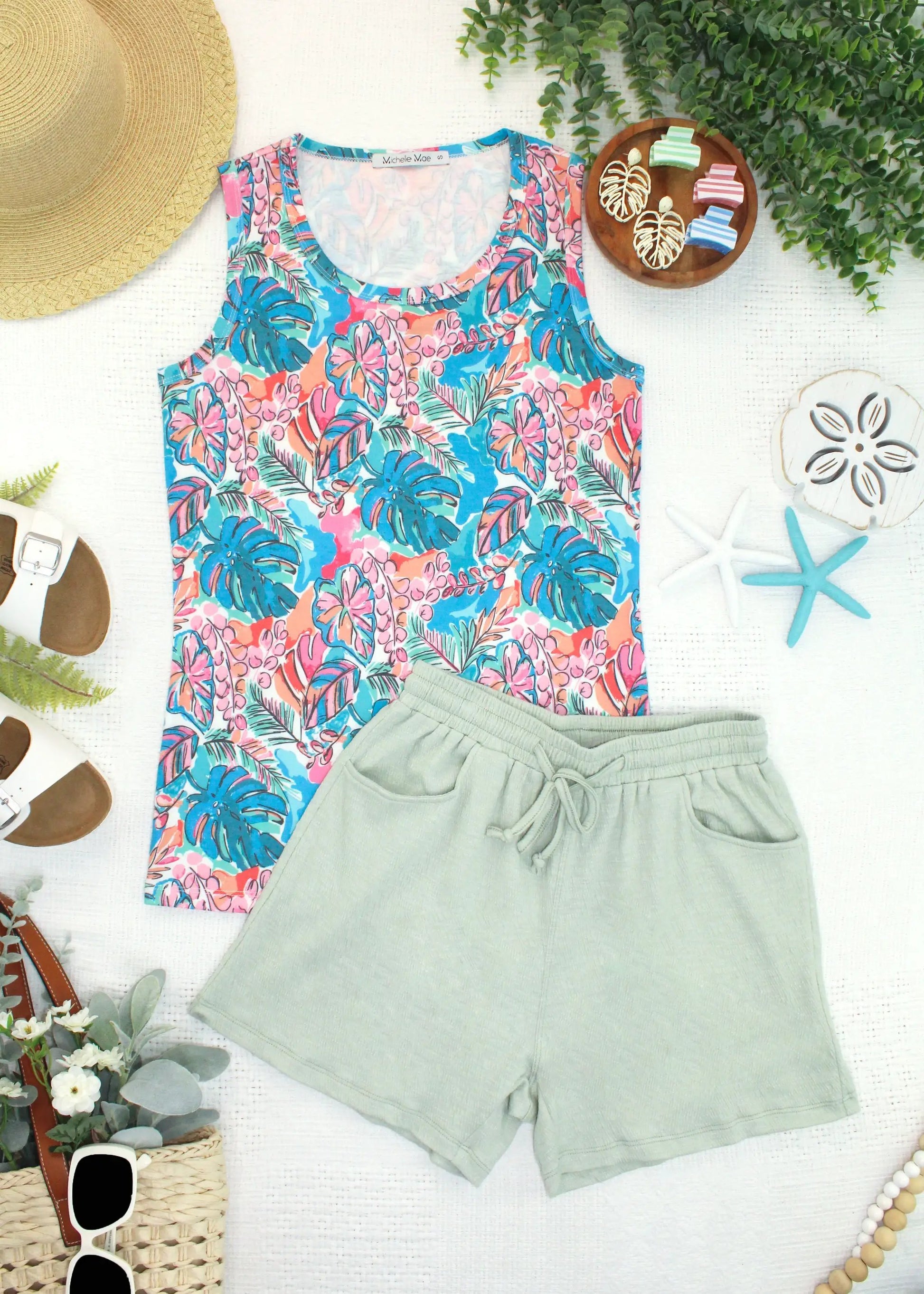 Candice Crinkle Shorts Light Green With Adjustable Drawstring by Michelle Mae