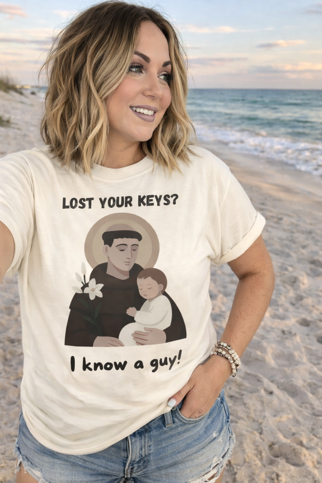Saint Anthony Lost Your Keys? I Know a Guy Tee by Knitted Grace