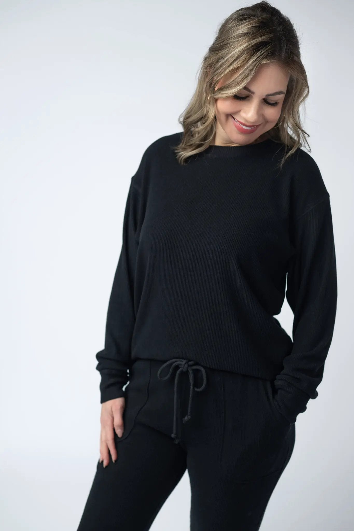 IN STOCK Corrine Ribbed Pullover Top - Black by Michelle Mae