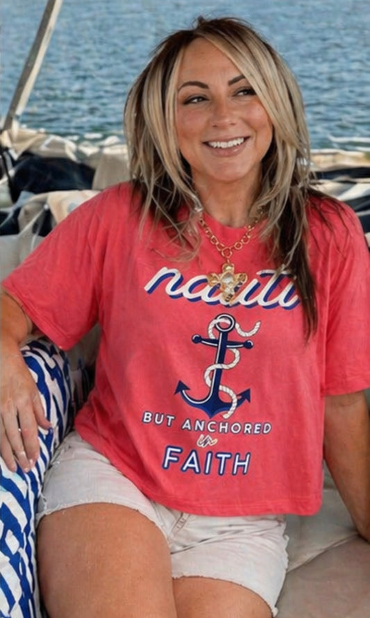 Nauti But Anchored in Faith Midi-Length Ladies T-Shirt