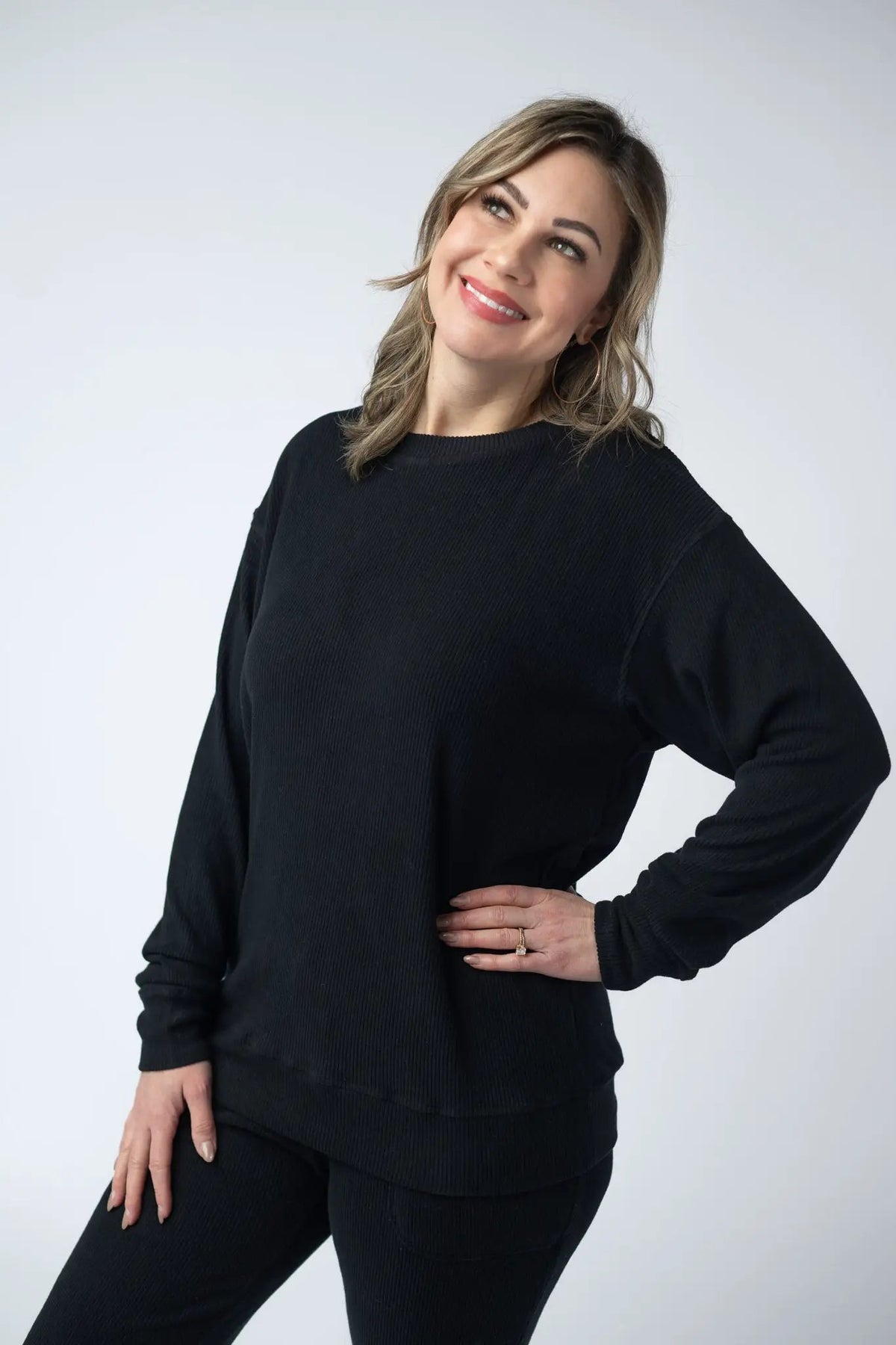 IN STOCK Corrine Ribbed Pullover Top - Black by Michelle Mae