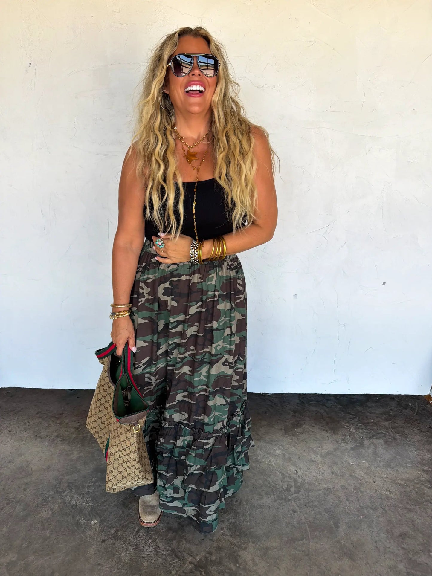 PREORDER- HIDDEN GEM CAMO MAXI SKIRT by BLAKELEY