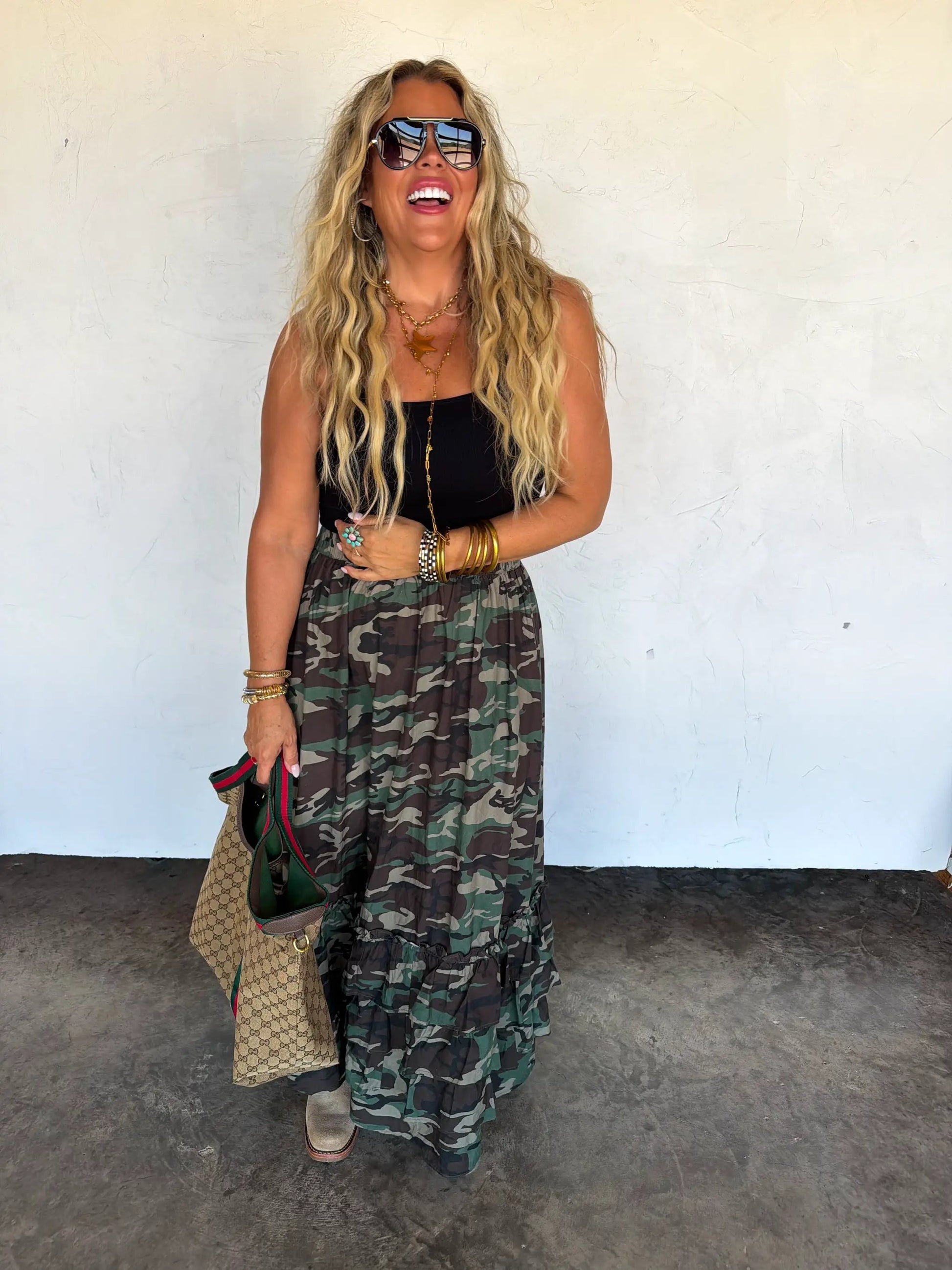 PREORDER- HIDDEN GEM CAMO MAXI SKIRT by BLAKELEY