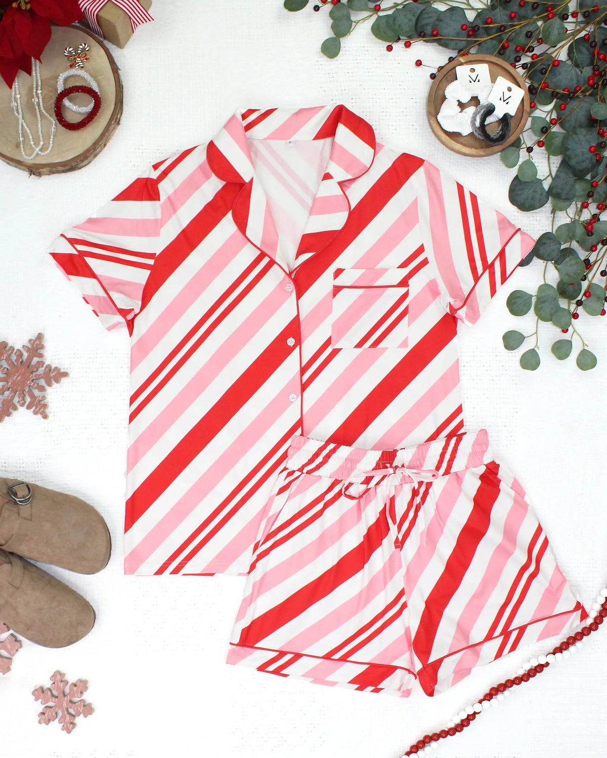 IN STOCK Brooke Top and Shorts Pajama Set - Candy Cane by Michelle Mae