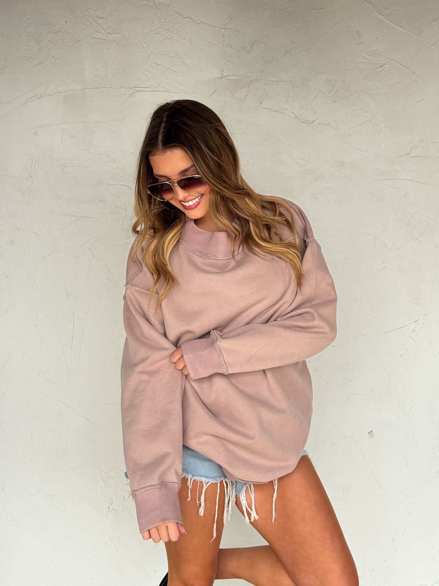 SPRING MOCK NECK POCKET PULLOVER
