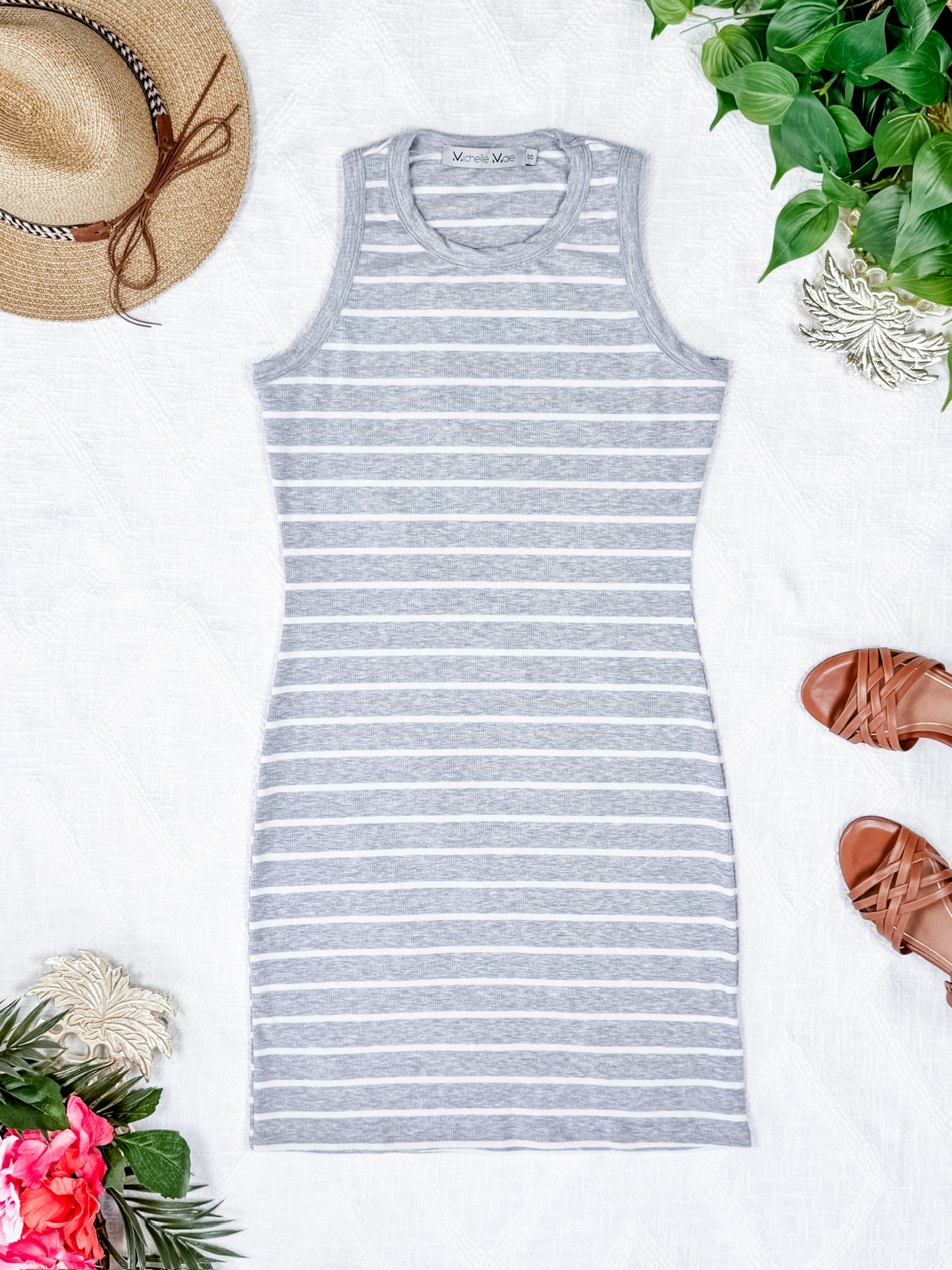 IN STOCK Mariah Ribbed Dress - Grey Stripes FINAL SALE