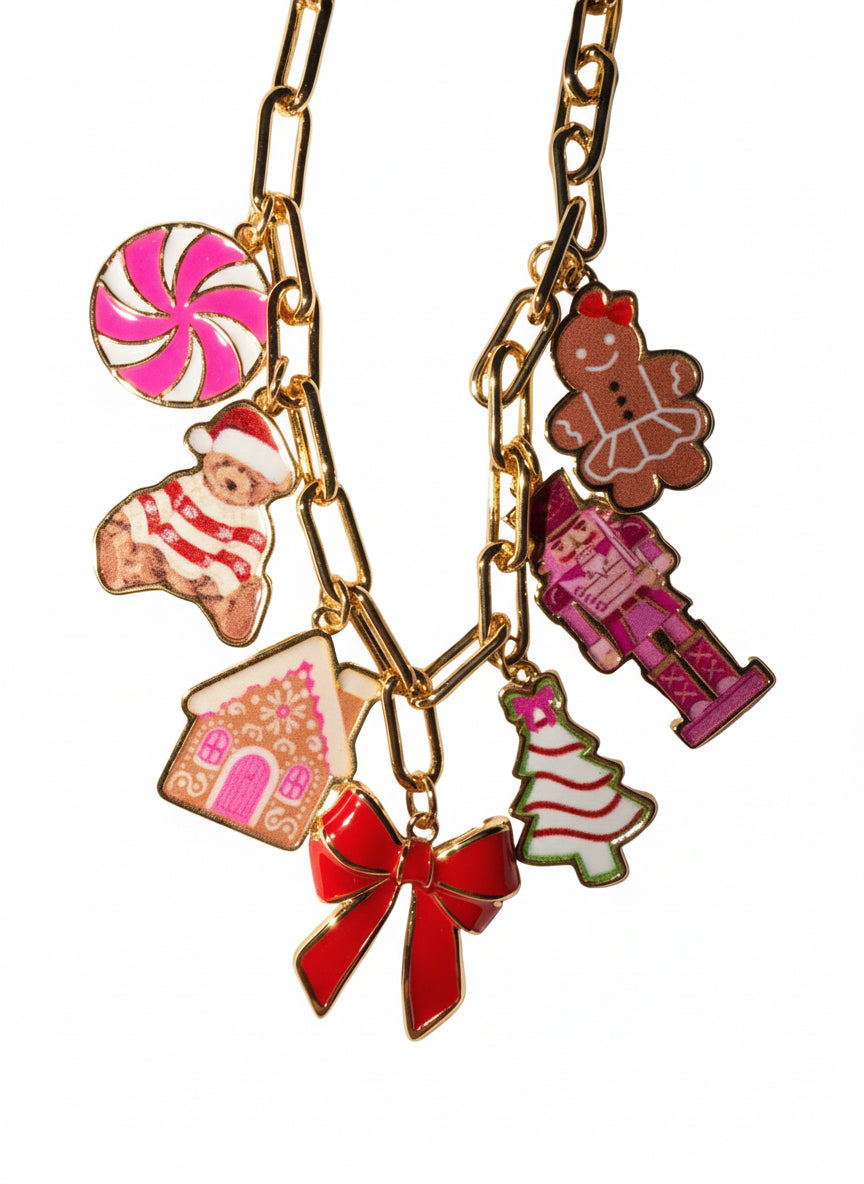 Gingerbread Wonderland Christmas Charm Bracelet Dipped in 18K Gold