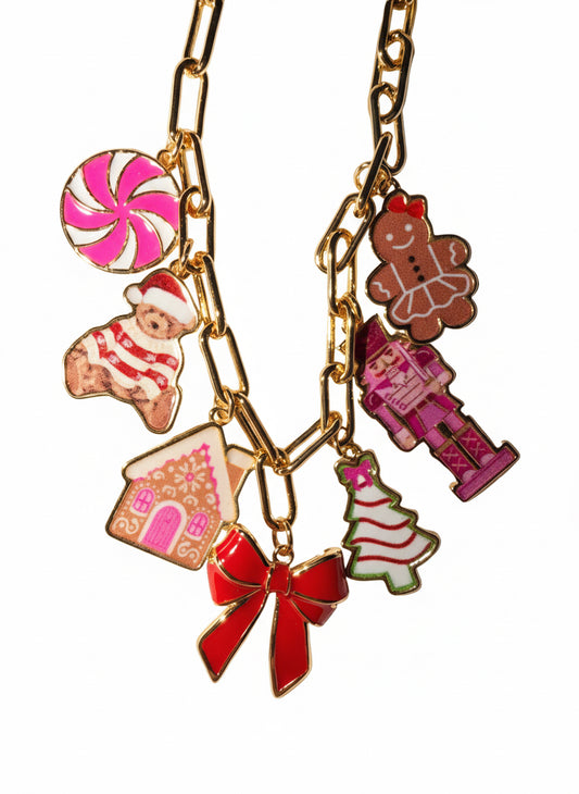 Gingerbread Wonderland Christmas Charm Bracelet Dipped in 18K Gold