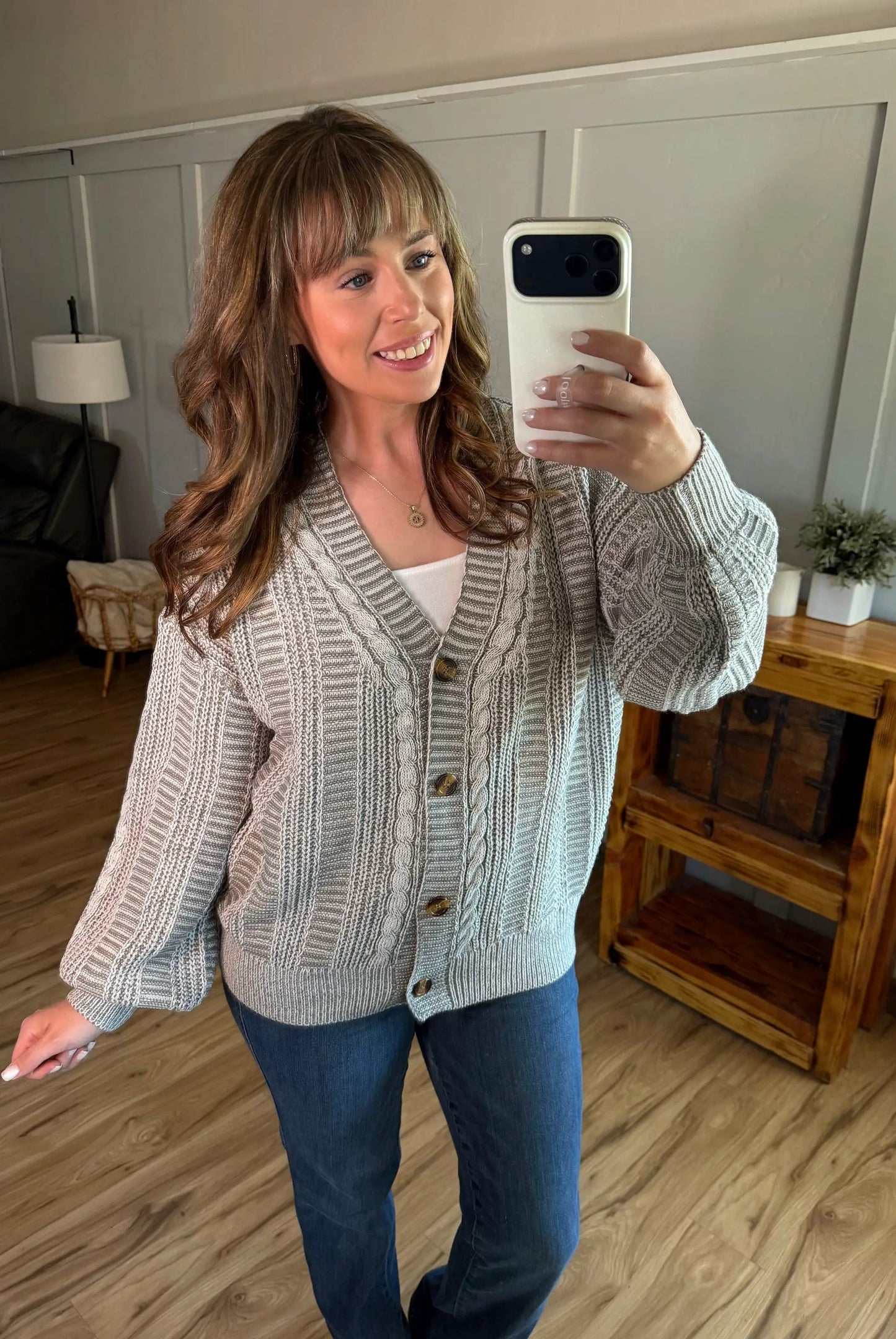 IN STOCK Cable Cardigan - Grey by Michelle Mae