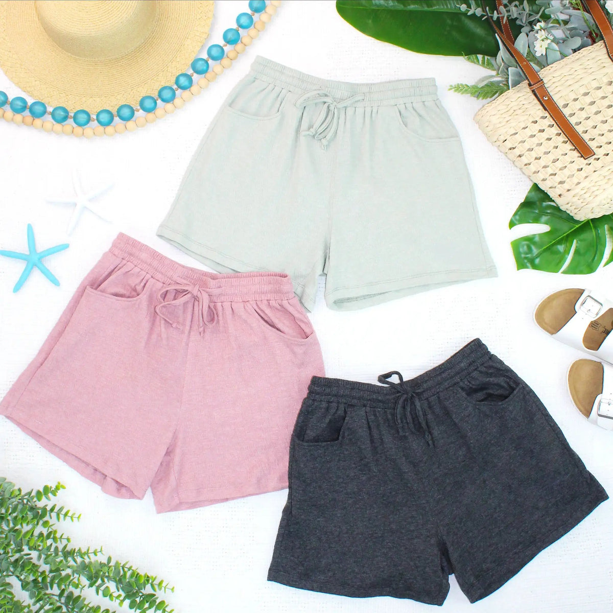 Candice Crinkle Shorts Light Green With Adjustable Drawstring