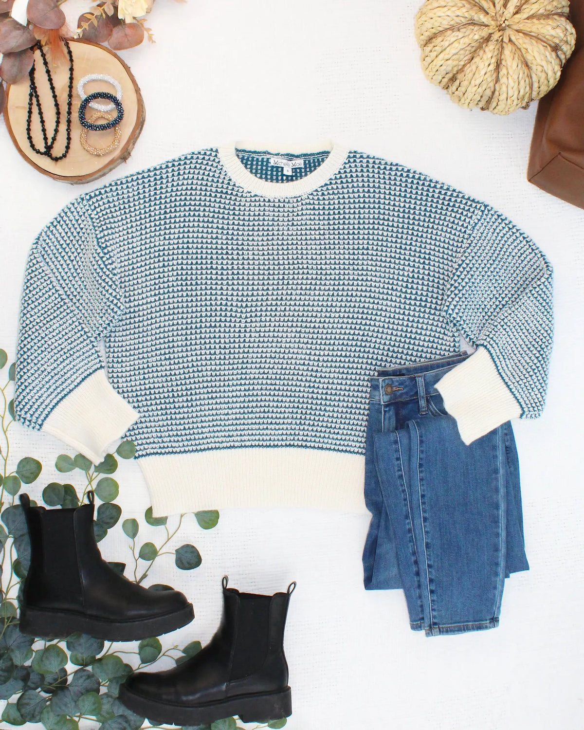 IN STOCK Charlotte Sweater - Teal and Ivory by Michelle Mae