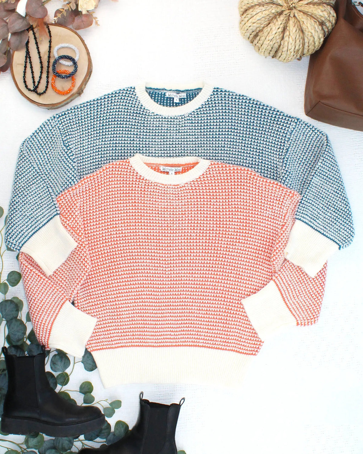 IN STOCK Charlotte Sweater - Teal and Ivory by Michelle Mae