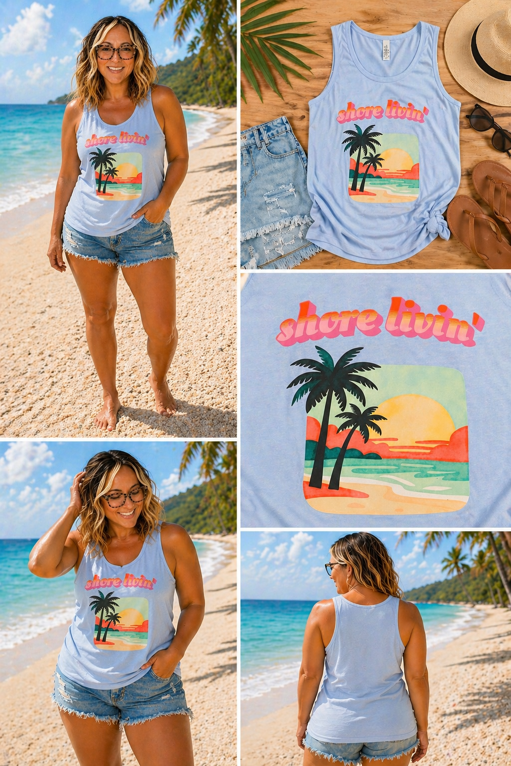 Shore Livin’ Tank Top for Women - Stonewash Denim by Knitted Grace