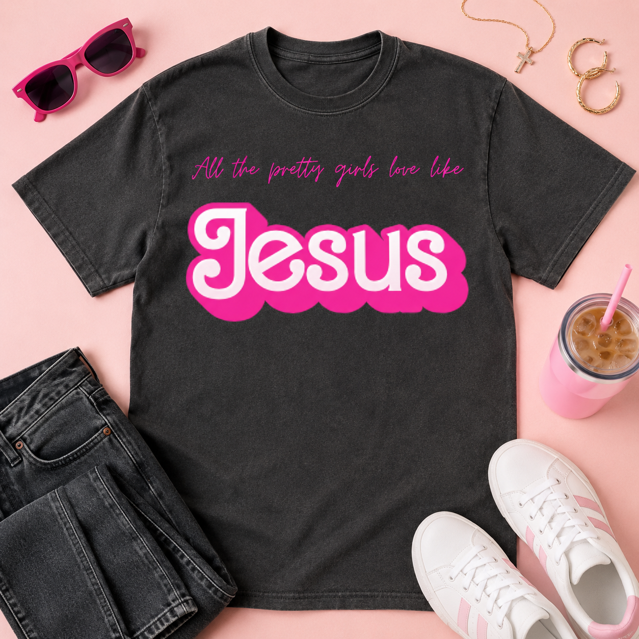 Pretty Girls Love Like Jesus Comfort Colors Pepper Tee by Knitted Grace