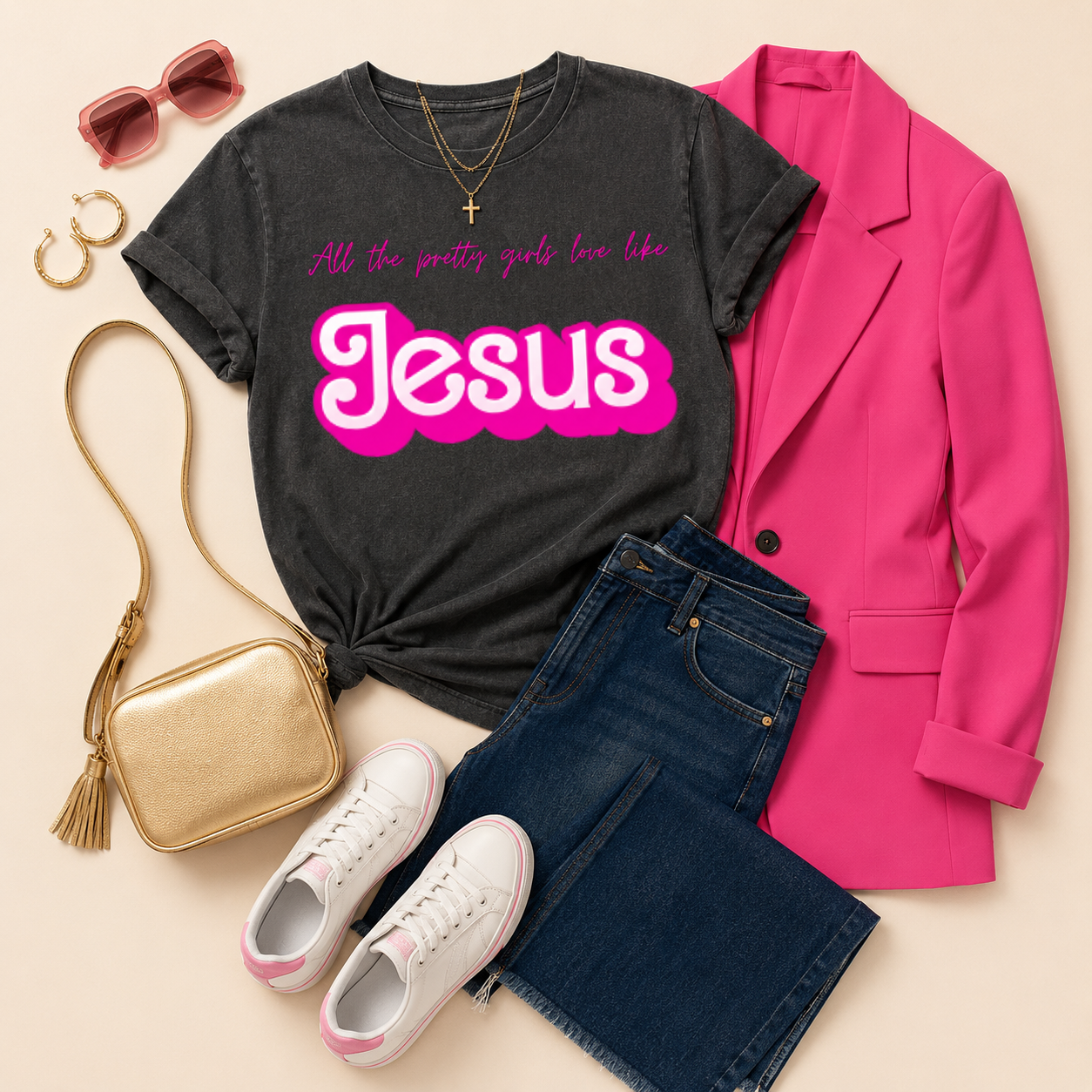 Pretty Girls Love Like Jesus Comfort Colors Pepper Tee by Knitted Grace