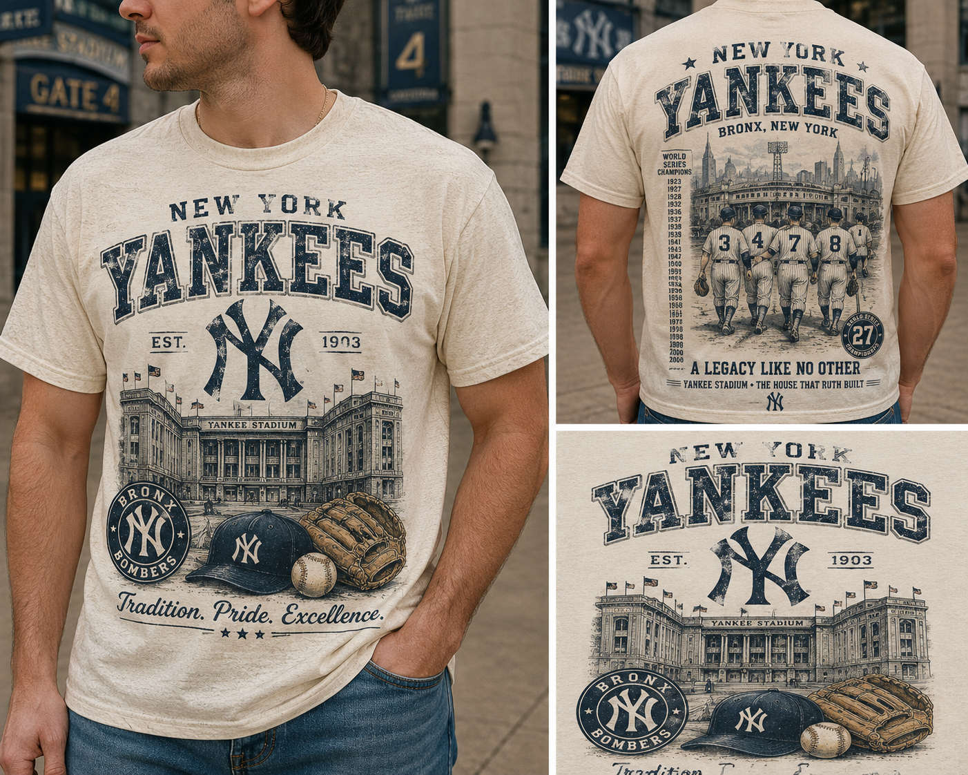 New York Yankees Ivory Unisex T-Shirt by Knitted Grace