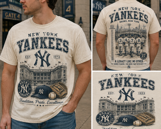 New York Yankees Ivory Unisex T-Shirt by Knitted Grace