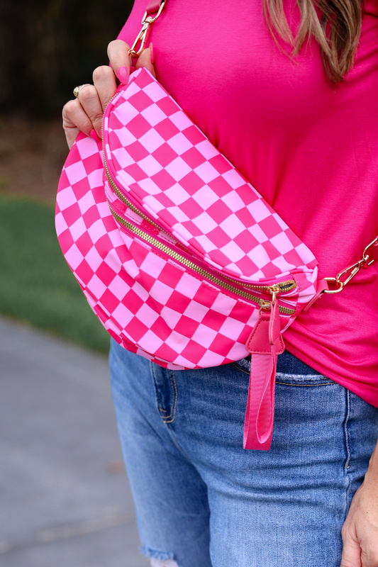 Running Errands Bum Bag, Pink/Pink Checkered by Jess Lea