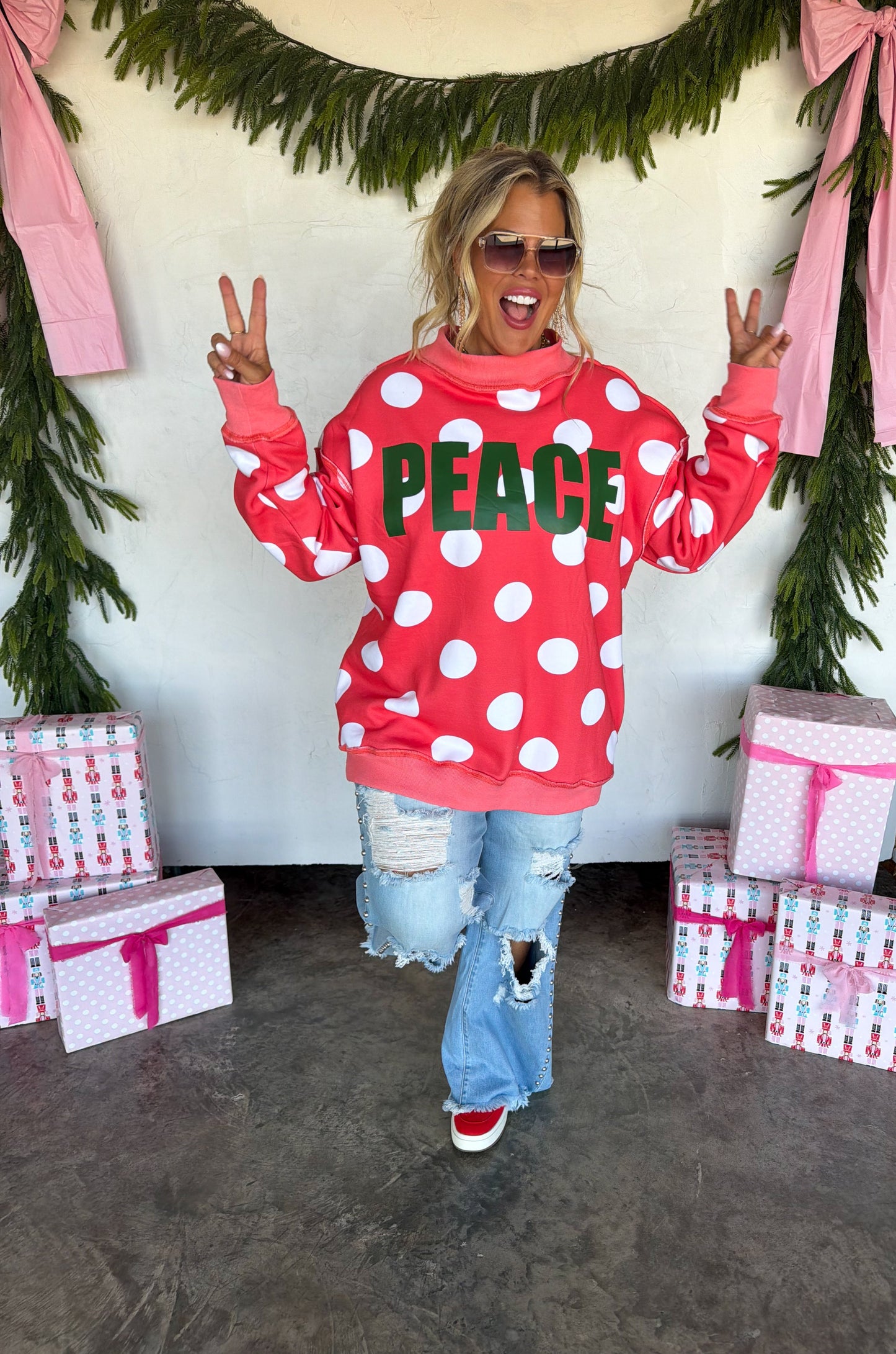 PREORDER- PEACE & POLKA DOT MOCK NECK PULLOVER by BLAKELEY