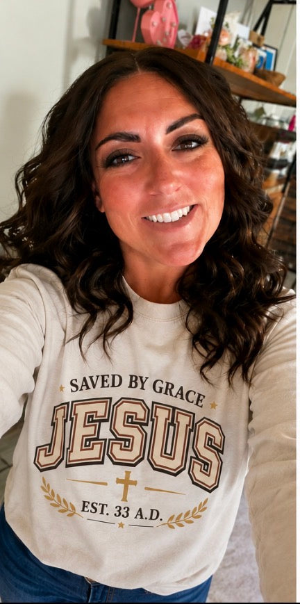 Vintage Women's Christian Long Sleeve Shirt Saved By Grace Jesus Faith by Knitted Grace