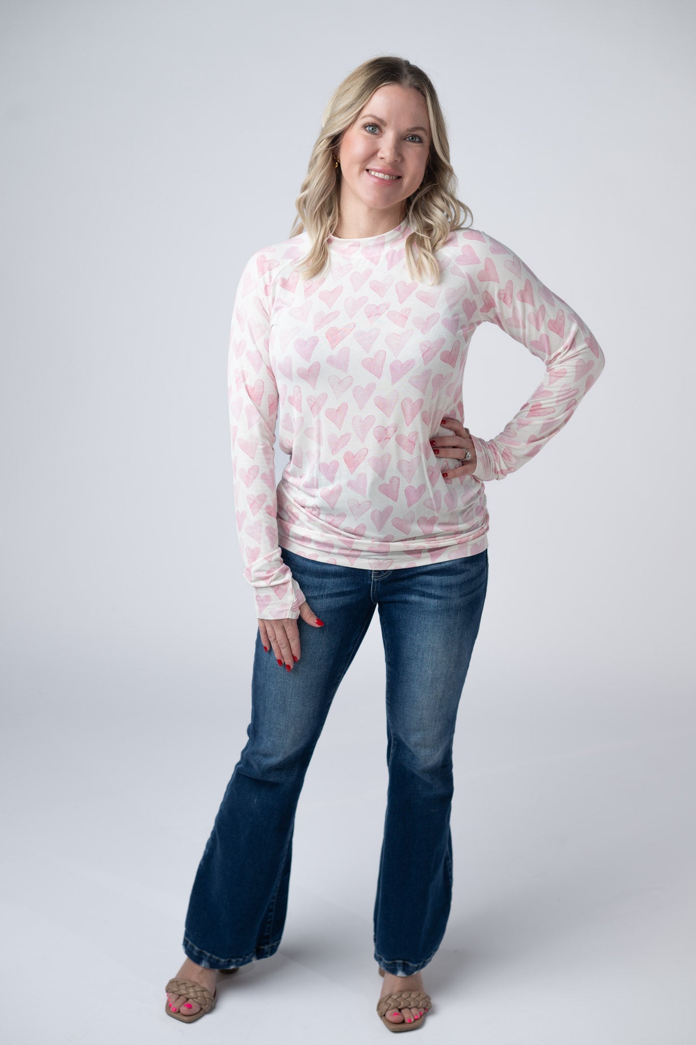 IN STOCK Blair Long Sleeve Top -  Blushing Pink Hearts