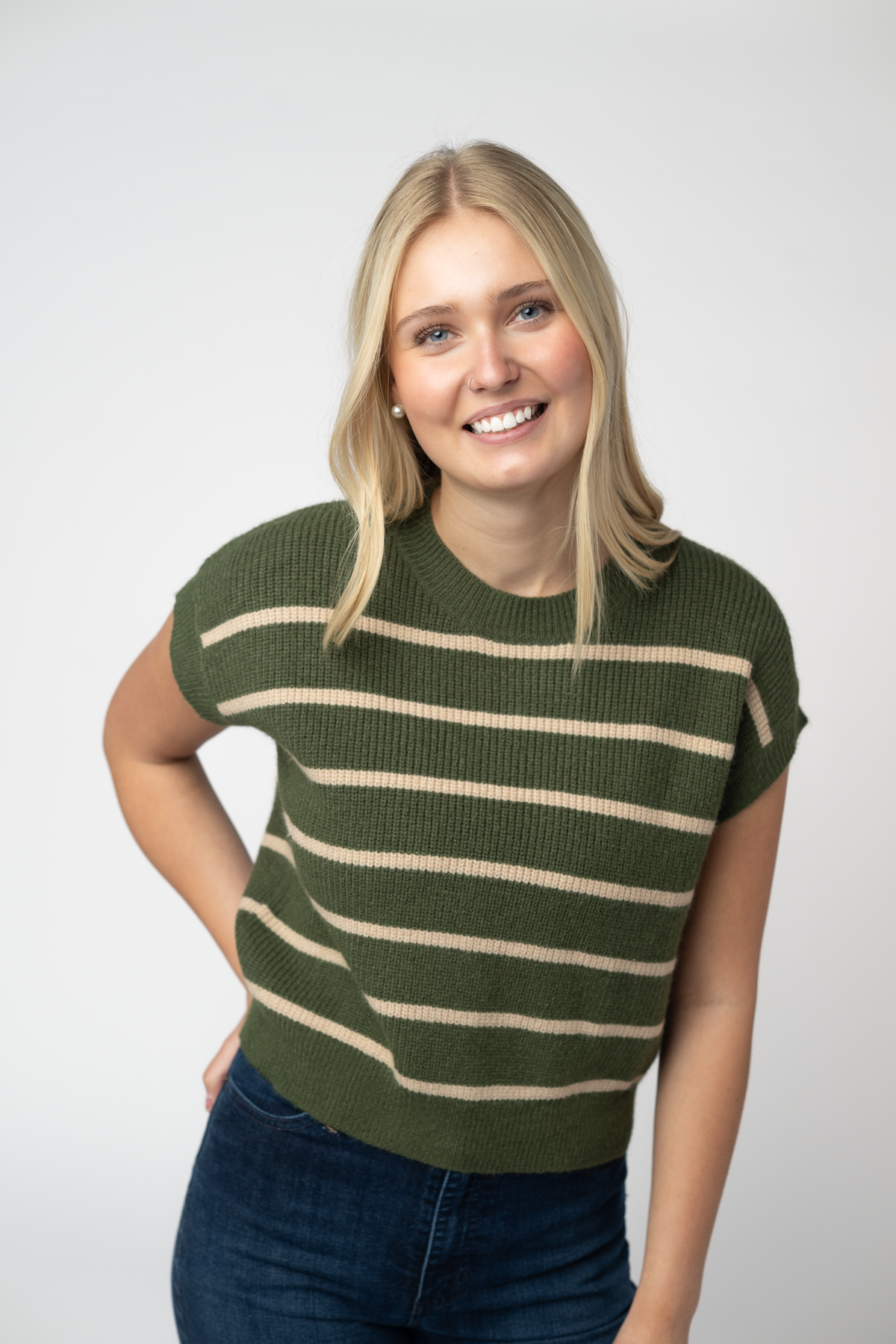IN STOCK Striped Sweater Top - Olive and Tan by Michelle Mae