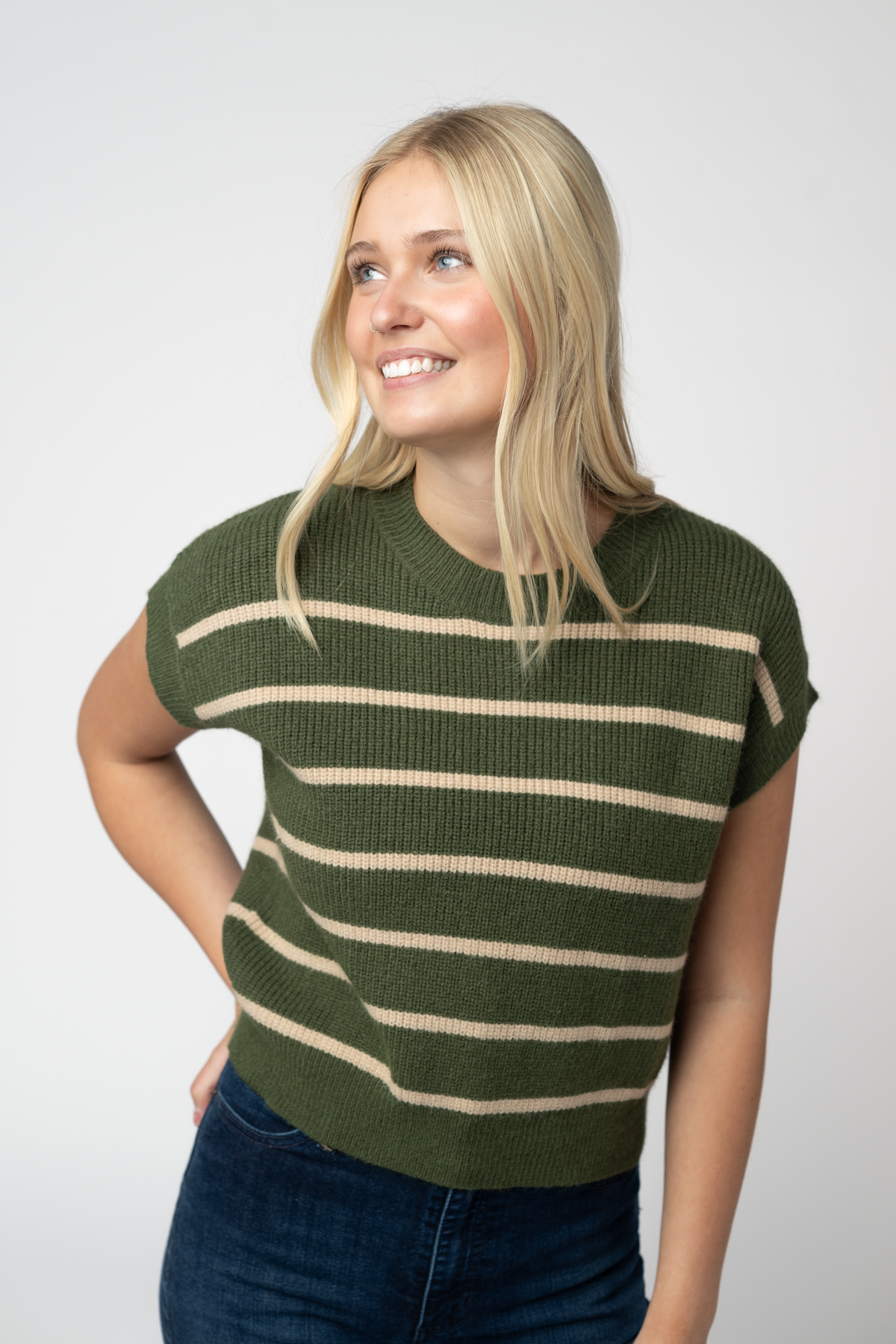 IN STOCK Striped Sweater Top - Olive and Tan by Michelle Mae