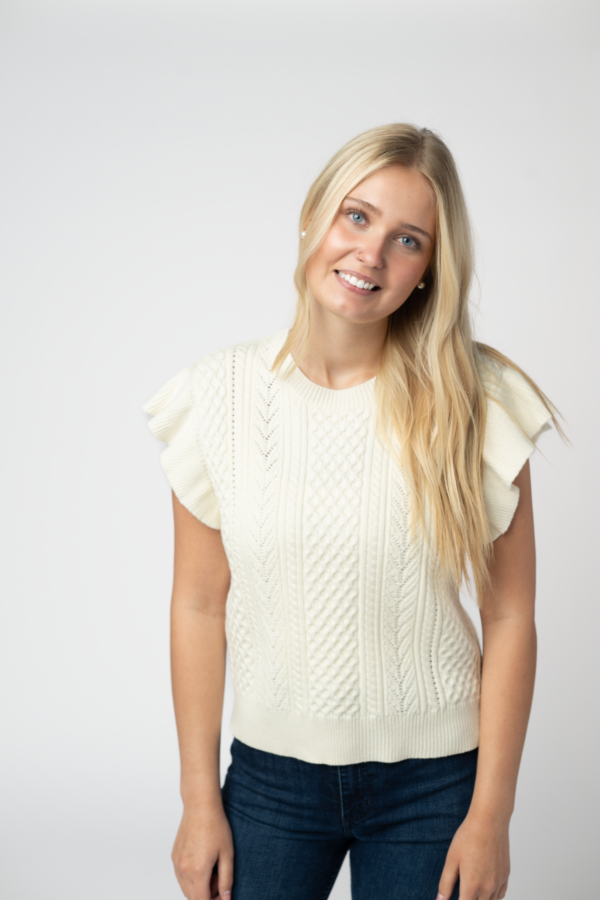 IN STOCK Felicity Flutter Sweater Top - Ivory by Michelle Mae