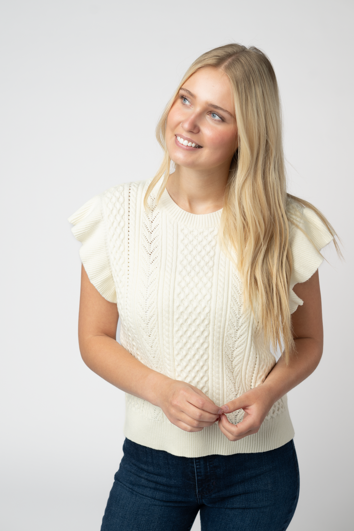 IN STOCK Felicity Flutter Sweater Top - Ivory by Michelle Mae
