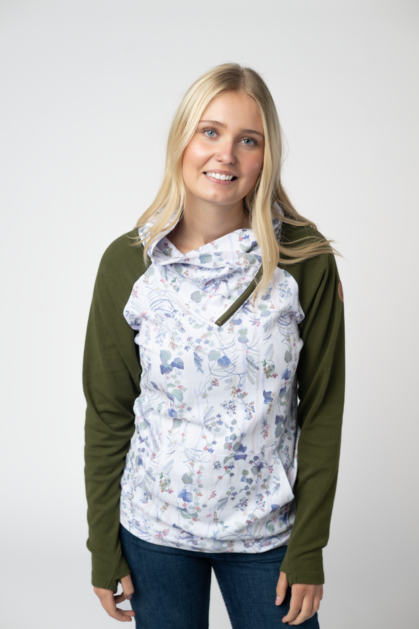 IN STOCK Classic Zoey ZipCowl Sweatshirt - Olive Meadow and Olive by Michelle Mae