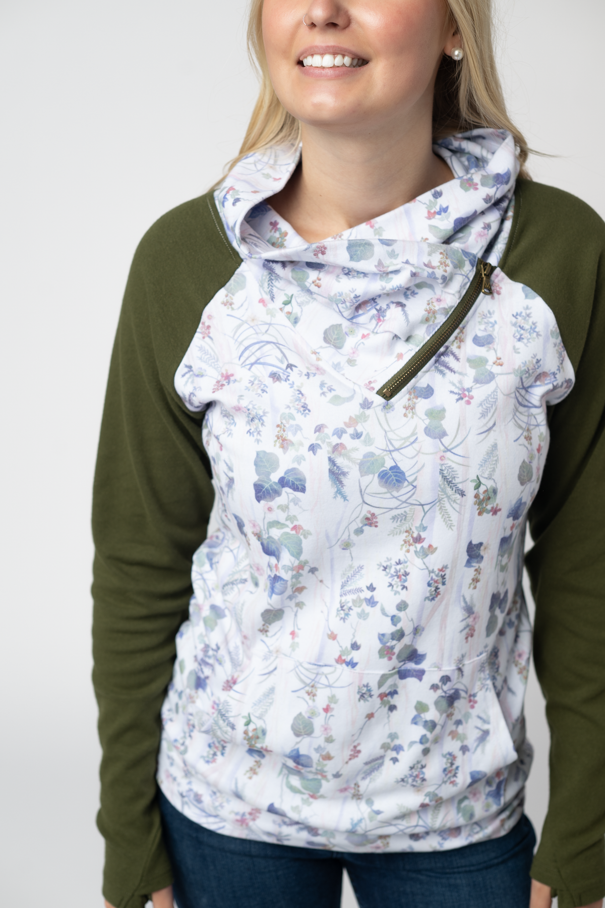 IN STOCK Classic Zoey ZipCowl Sweatshirt - Olive Meadow and Olive by Michelle Mae