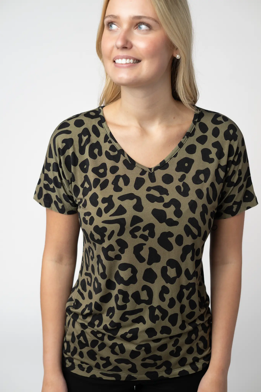 Chloe Cozy Top - Olive Animal Print by Michelle Mae