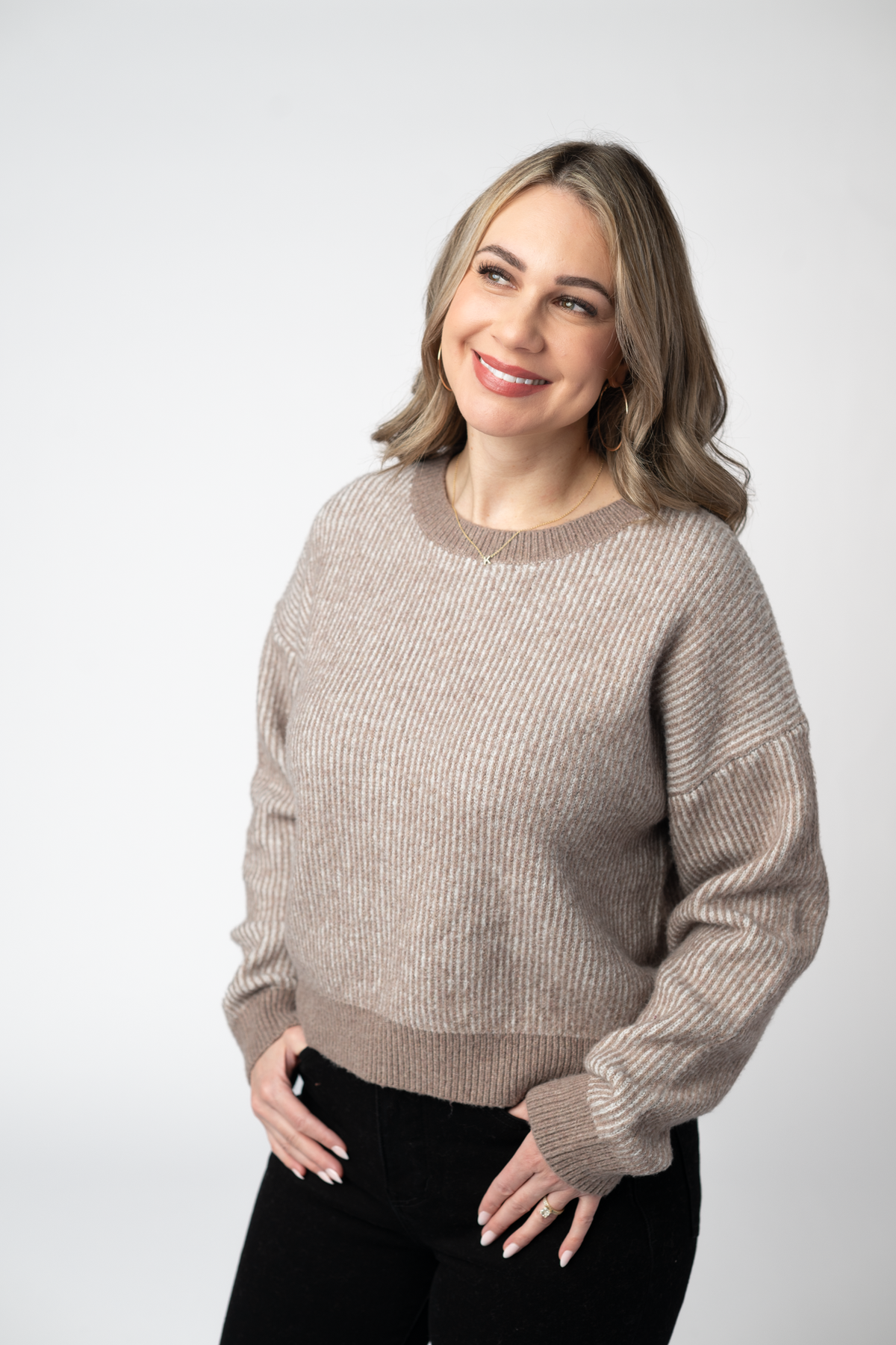 Josie Cozy Crew Sweater Mocha Soft Relaxed Fit Fall Essential