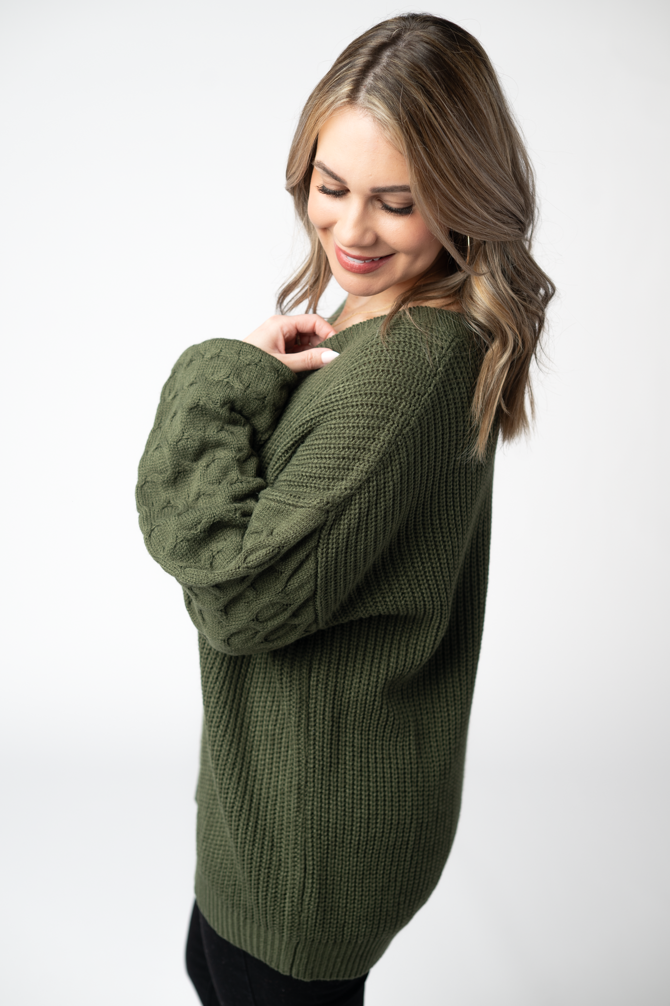 IN STOCK Talina Textured Sweater - Olive by Michelle Mae