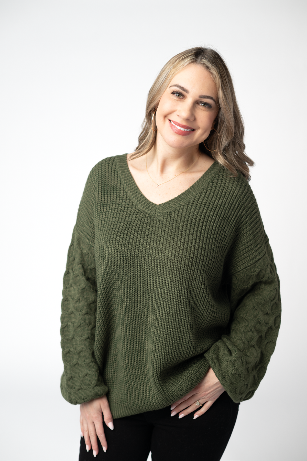IN STOCK Talina Textured Sweater - Olive by Michelle Mae