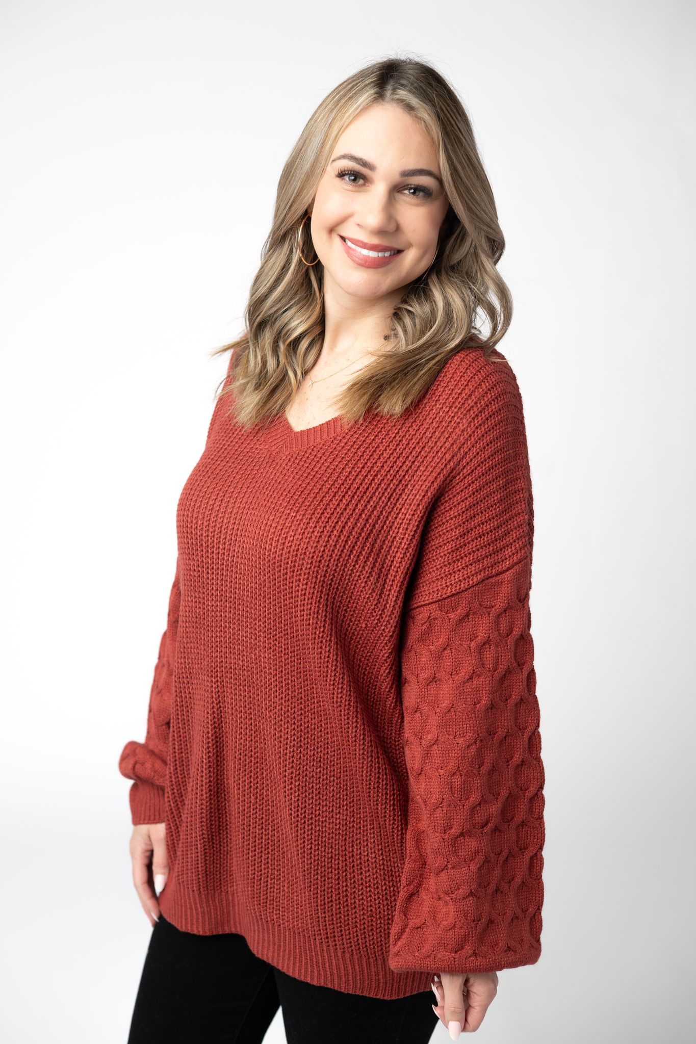 IN STOCK Talina Textured Sweater - Brick by Michelle Mae