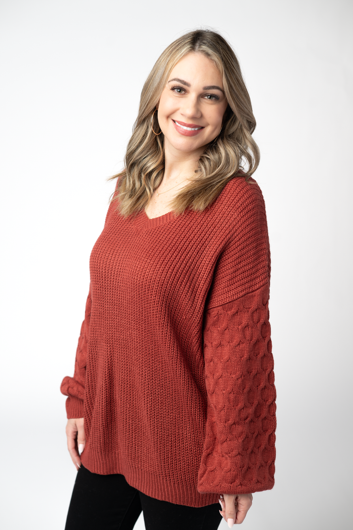 IN STOCK Talina Textured Sweater - Brick by Michelle Mae