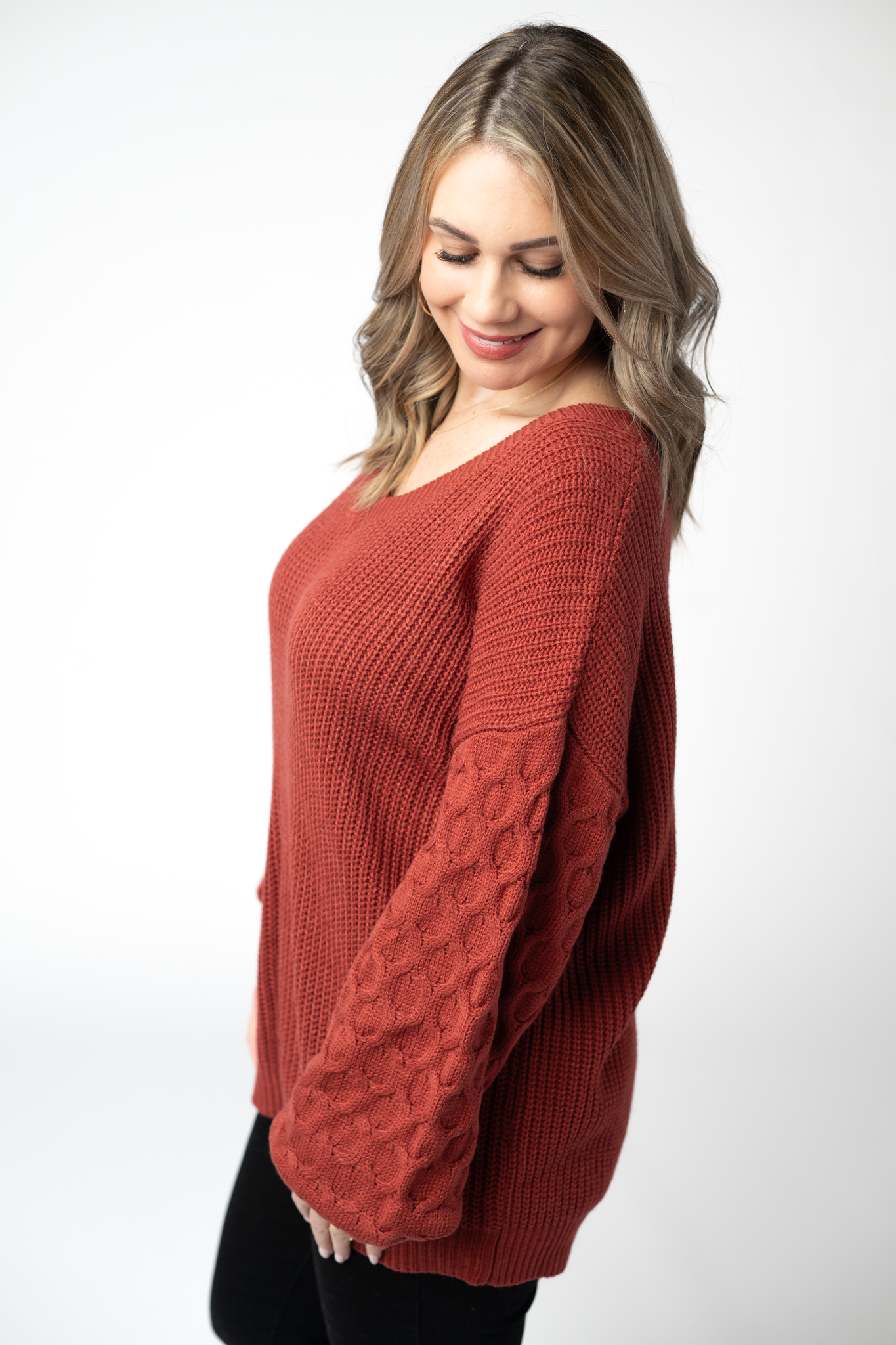 IN STOCK Talina Textured Sweater - Brick by Michelle Mae