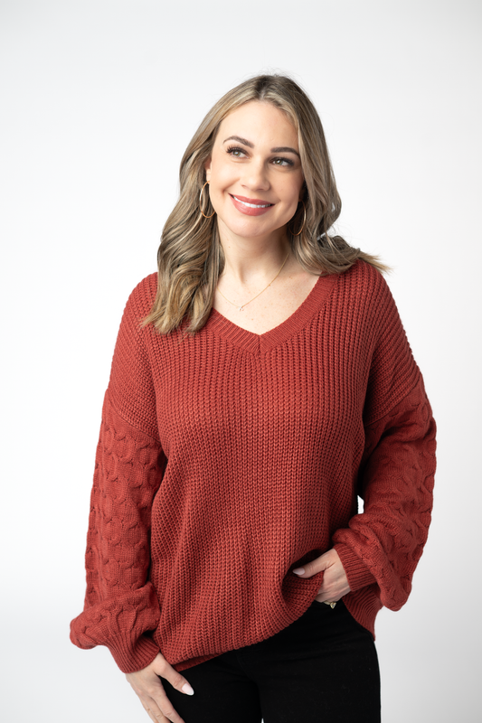 Talina Textured Sweater - Brick by Michelle Mae