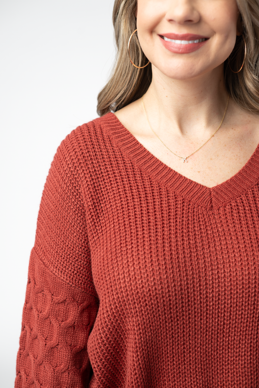 Talina Textured Sweater - Brick by Michelle Mae