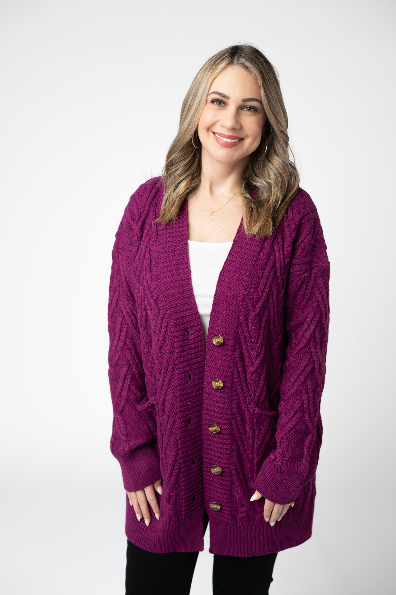 IN STOCK Brooks Button Sweater Cardigan - Magenta by Michelle Mae