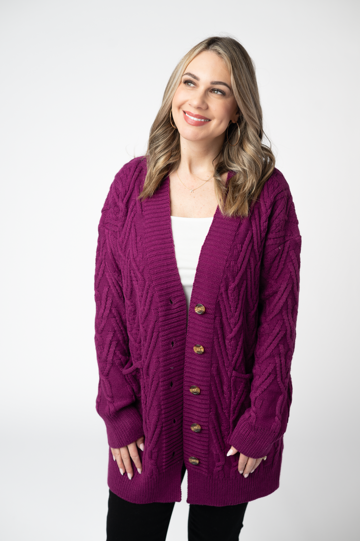 IN STOCK Brooks Button Sweater Cardigan - Magenta by Michelle Mae