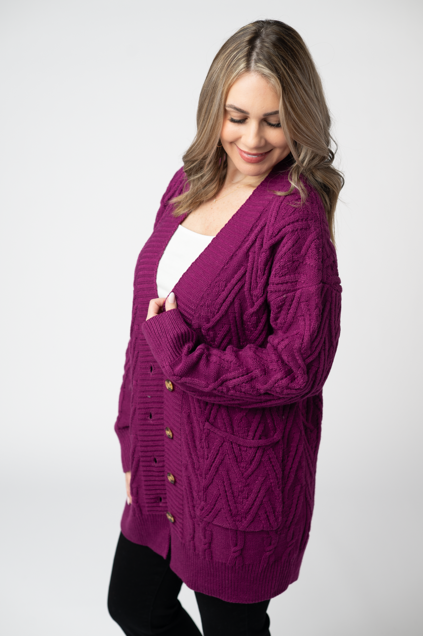 IN STOCK Brooks Button Sweater Cardigan - Magenta by Michelle Mae
