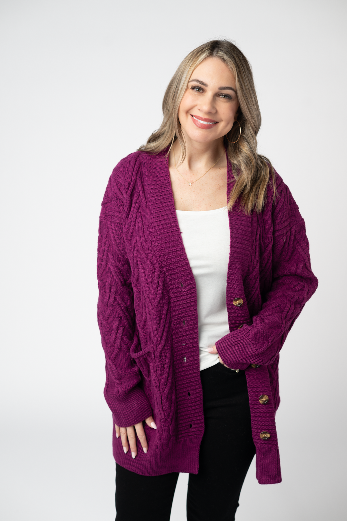 IN STOCK Brooks Button Sweater Cardigan - Magenta by Michelle Mae