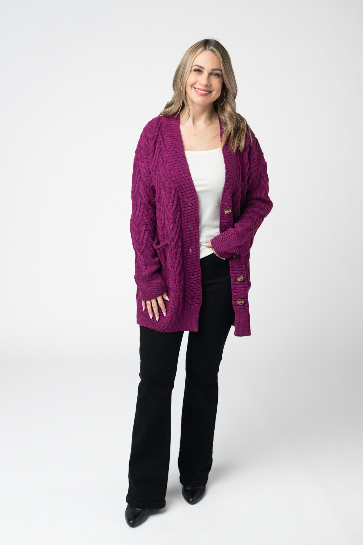 IN STOCK Brooks Button Sweater Cardigan - Magenta by Michelle Mae